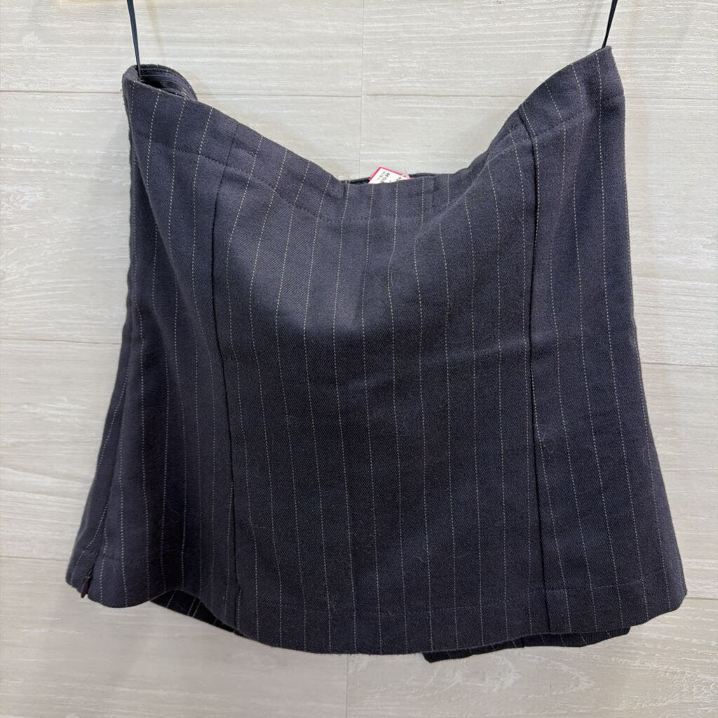 Hollister Blue/ White Pin Stripe Button Front Strapless Top Medium