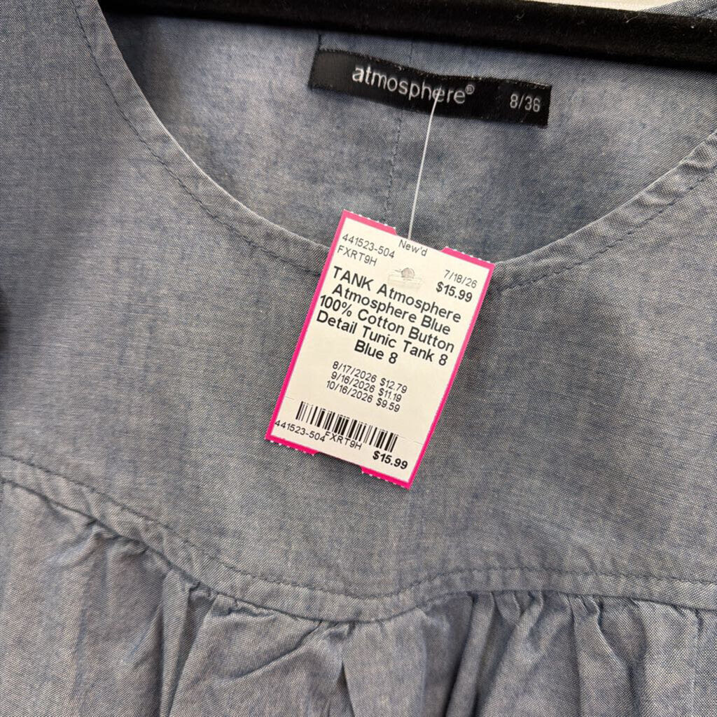 Atmosphere Blue 100% Cotton Button Detail Tunic Tank 8
