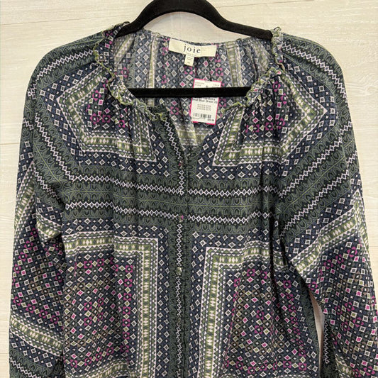 Joie Blue/ Green Print Long Sleeve Button Down Top Extra Small