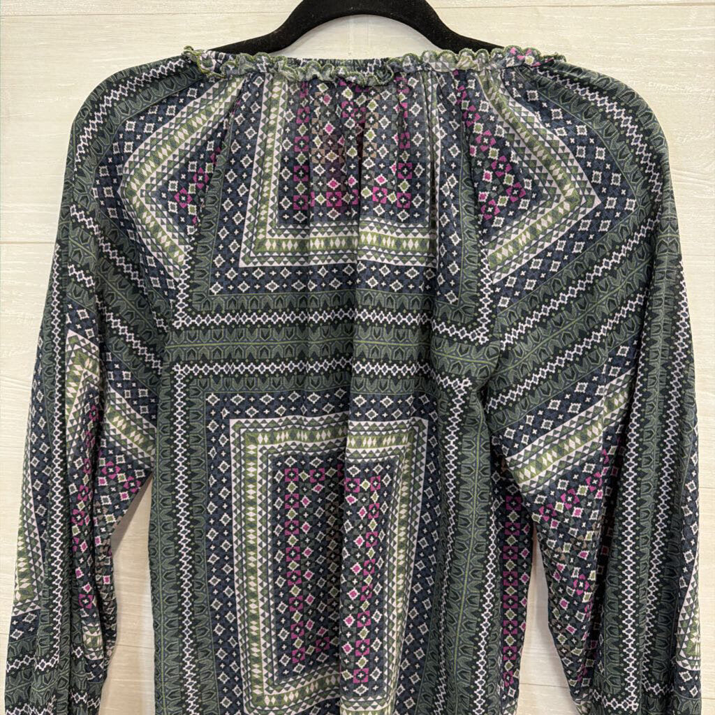 Joie Blue/ Green Print Long Sleeve Button Down Top Extra Small