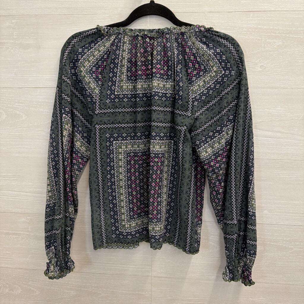 Joie Blue/ Green Print Long Sleeve Button Down Top Extra Small