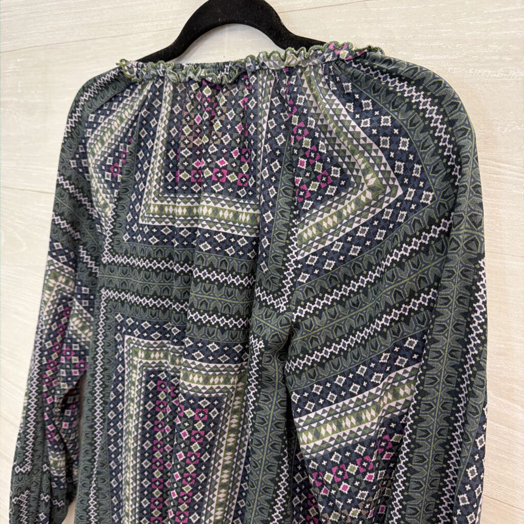 Joie Blue/ Green Print Long Sleeve Button Down Top Extra Small