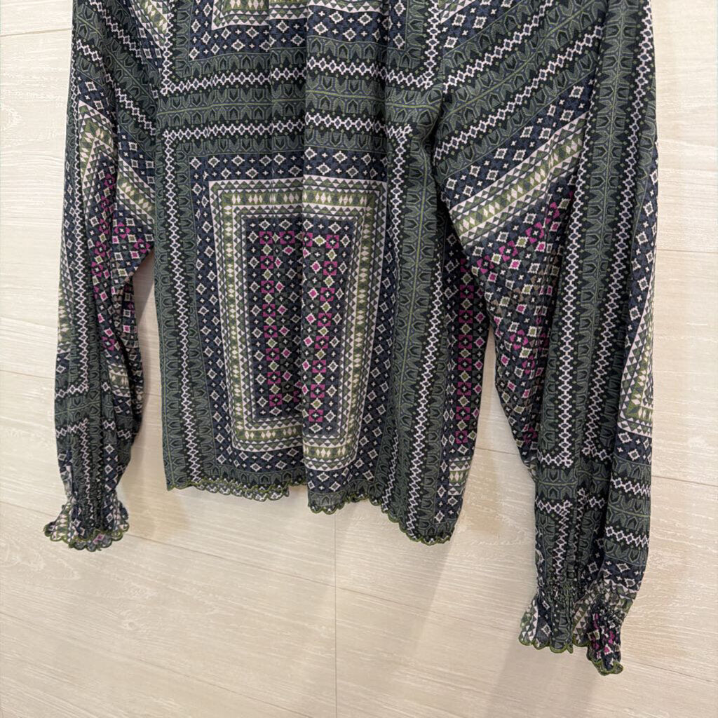 Joie Blue/ Green Print Long Sleeve Button Down Top Extra Small