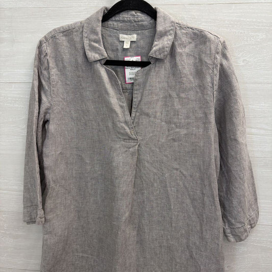 Garnet Hill Grey 100% Linen Long Sleeve Shift Dress 8