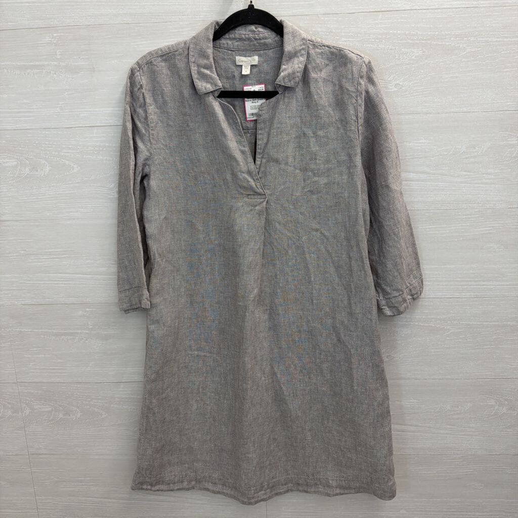 Garnet Hill Grey 100% Linen Long Sleeve Shift Dress 8