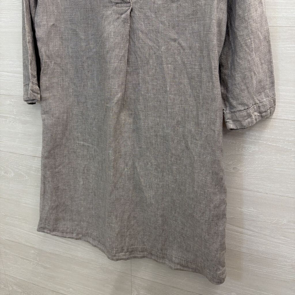 Garnet Hill Grey 100% Linen Long Sleeve Shift Dress 8