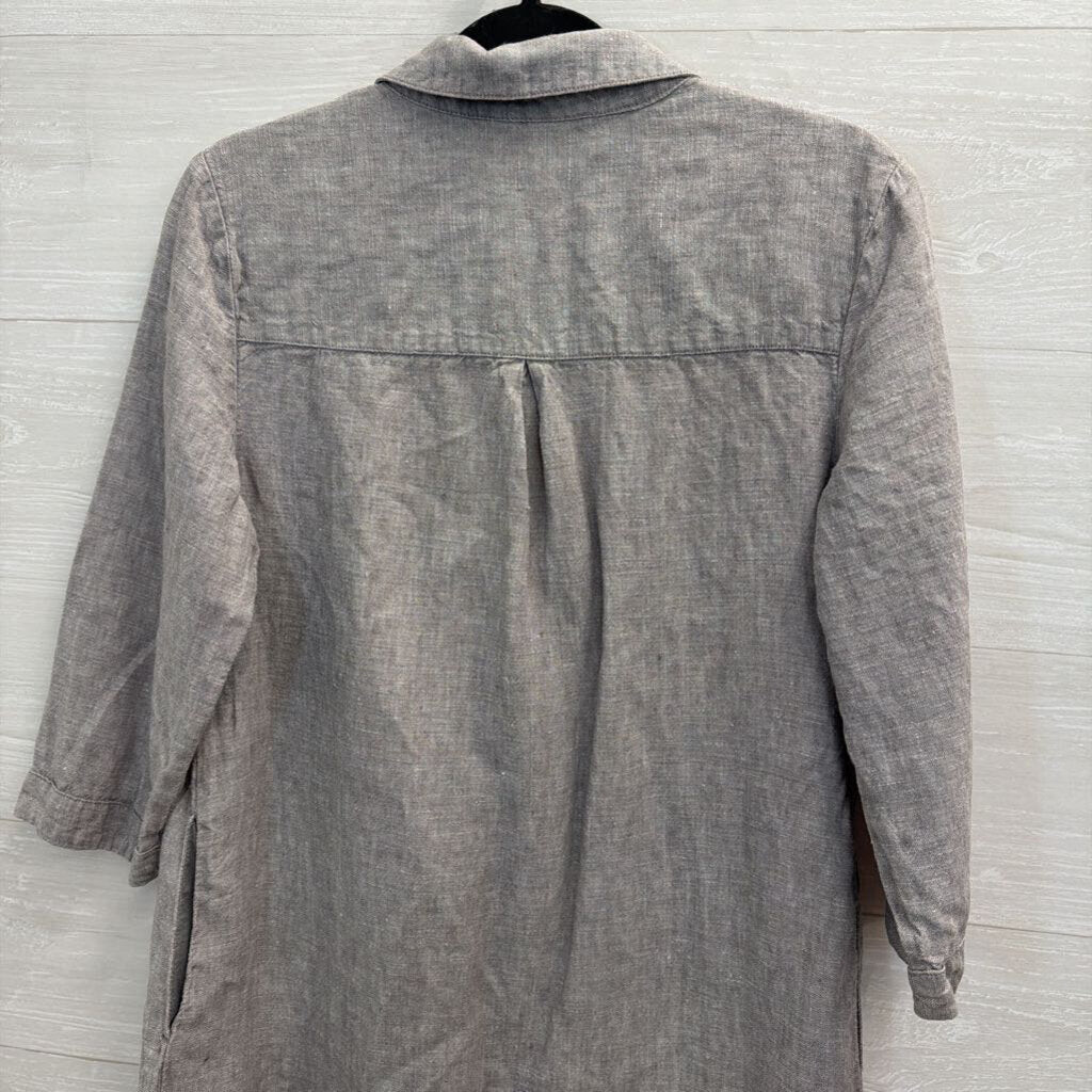 Garnet Hill Grey 100% Linen Long Sleeve Shift Dress 8