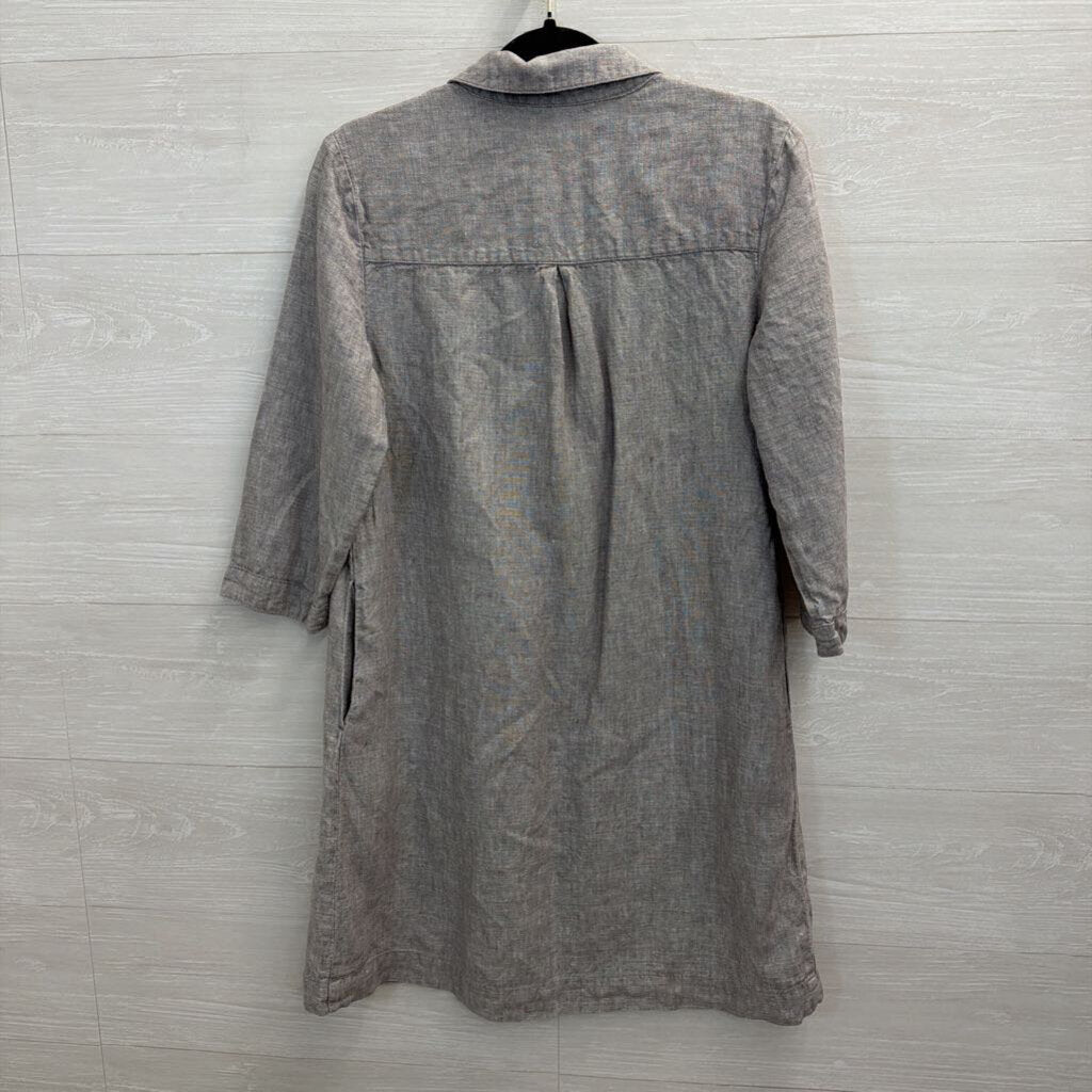 Garnet Hill Grey 100% Linen Long Sleeve Shift Dress 8