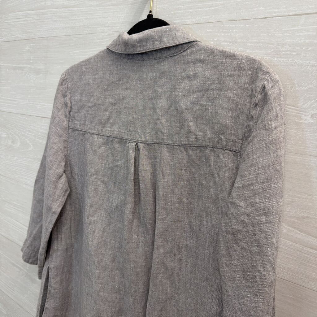 Garnet Hill Grey 100% Linen Long Sleeve Shift Dress 8