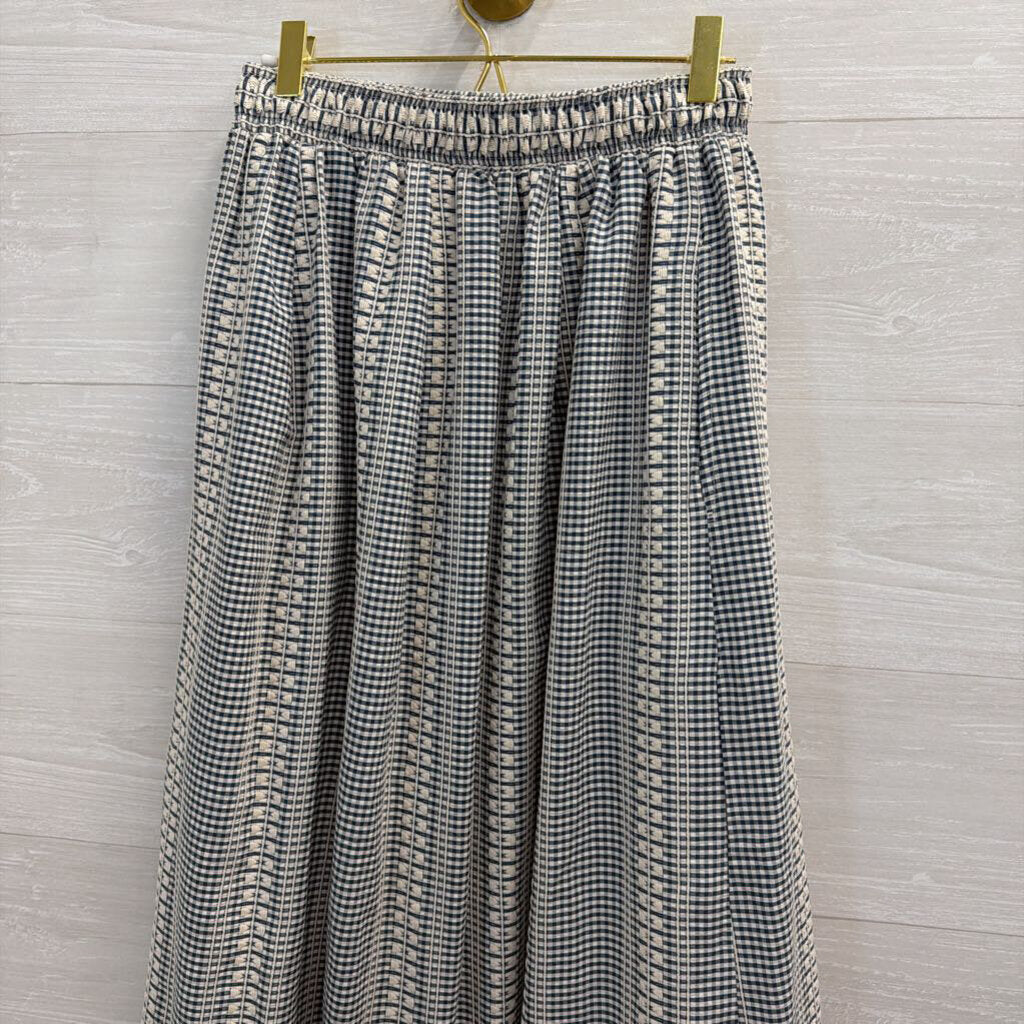 Max Studio White/ Blue Gingham Embroidered Maxi Skirt Small