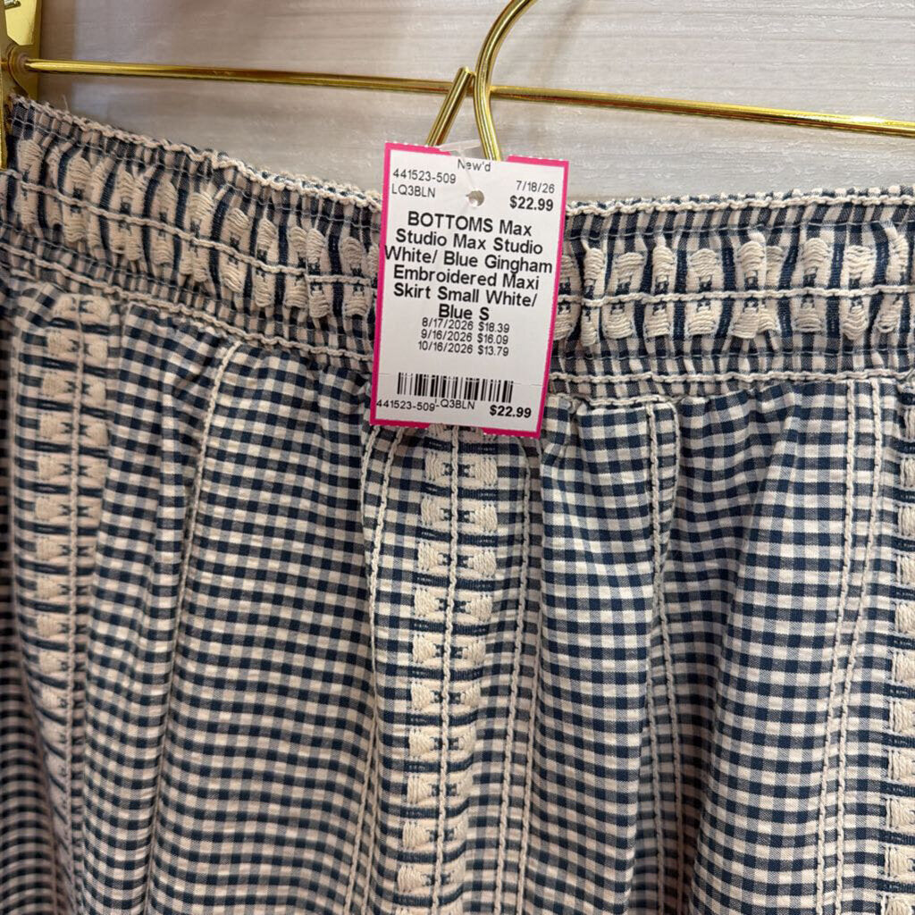 Max Studio White/ Blue Gingham Embroidered Maxi Skirt Small