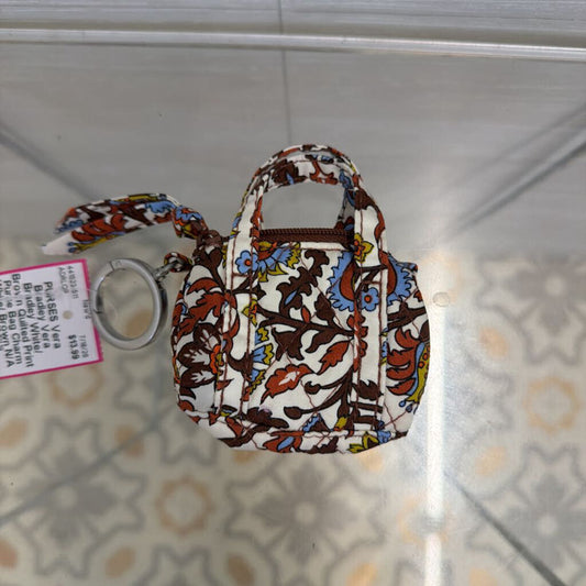 Vera Bradley White/ Brown Quilted Print Purse Bag Charm