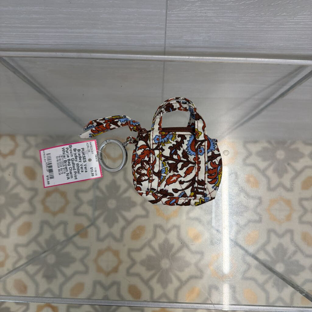 Vera Bradley White/ Brown Quilted Print Purse Bag Charm