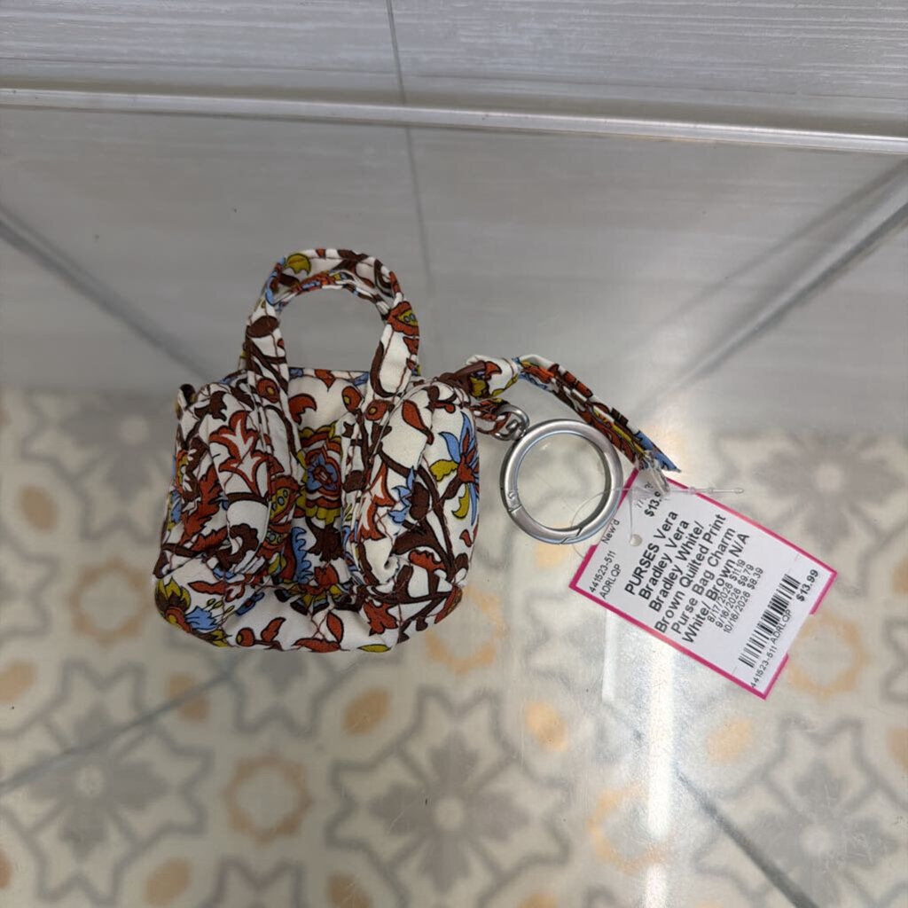 Vera Bradley White/ Brown Quilted Print Purse Bag Charm