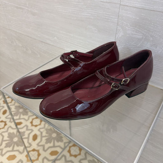 Boohoo Burgundy Patent Leather Mary Jane Shoes 40