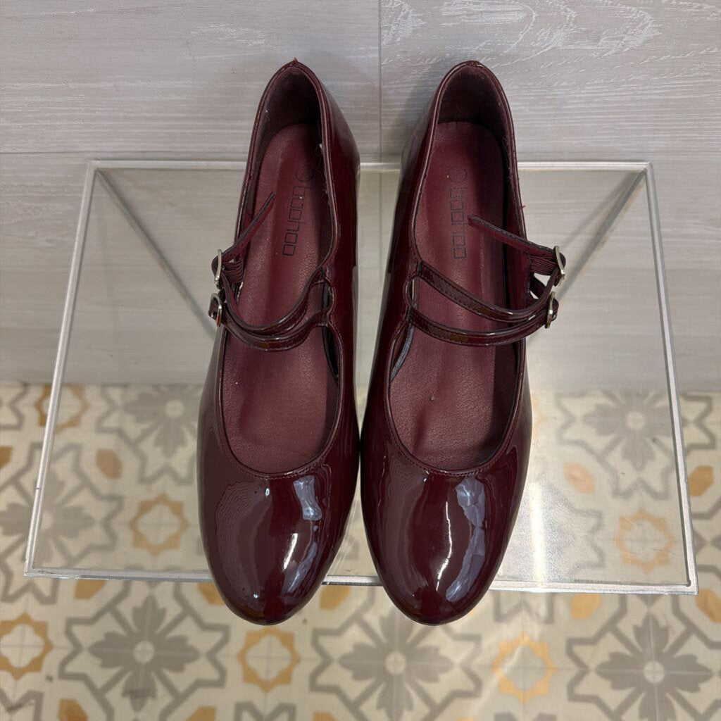 Boohoo Burgundy Patent Leather Mary Jane Shoes 40