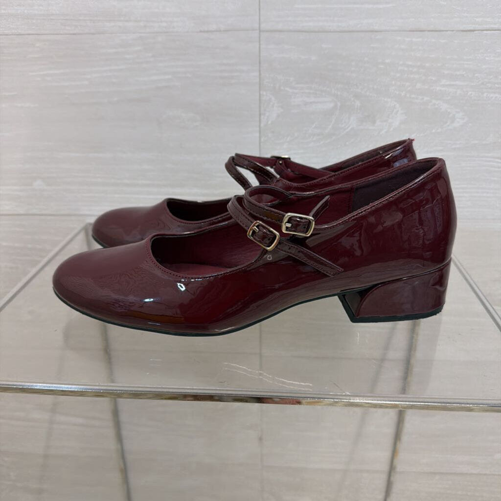 Boohoo Burgundy Patent Leather Mary Jane Shoes 40