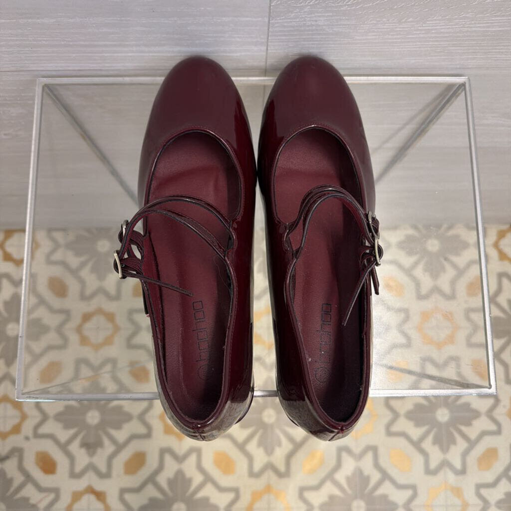 Boohoo Burgundy Patent Leather Mary Jane Shoes 40