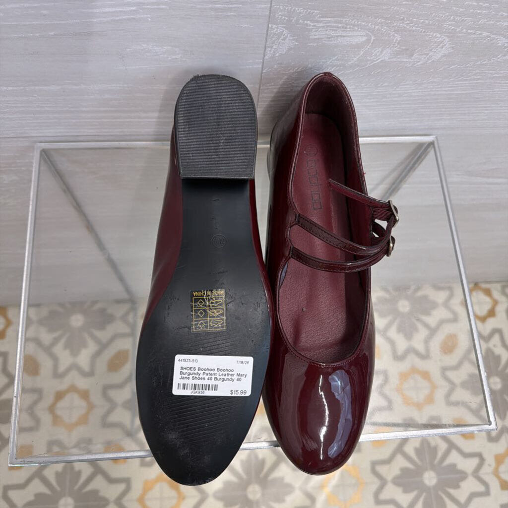 Boohoo Burgundy Patent Leather Mary Jane Shoes 40