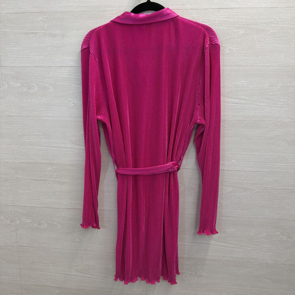 Mable Pink Pleated Long Sleeve Button Down Tie Waist Dress Large