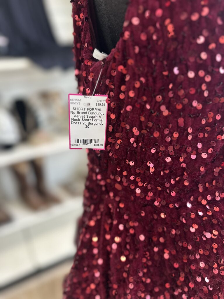 Burgundy Velvet Sequin V Neck Short Formal Dress 20