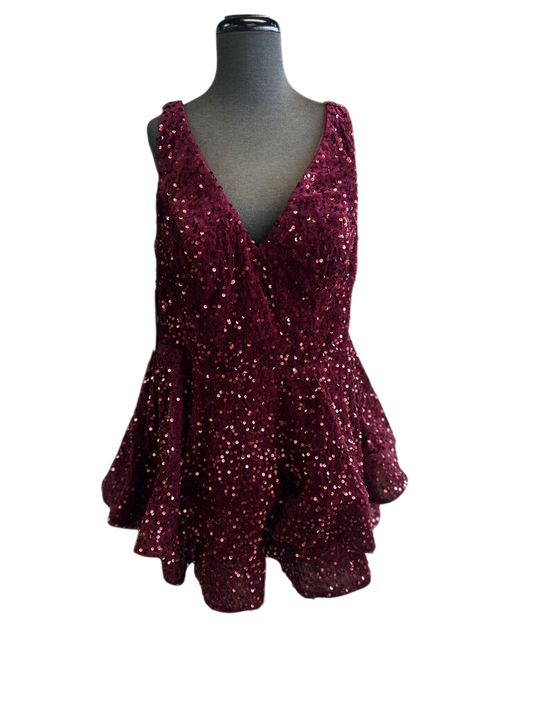 Burgundy Velvet Sequin V Neck Short Formal Dress 20