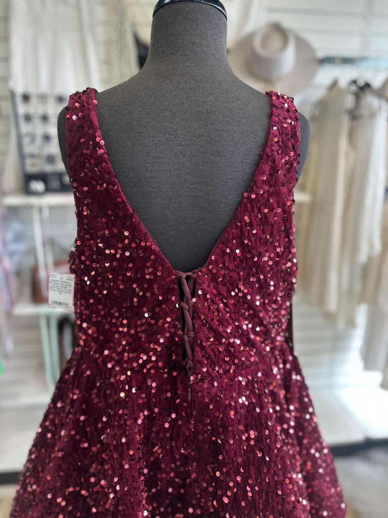 Burgundy Velvet Sequin V Neck Short Formal Dress 20
