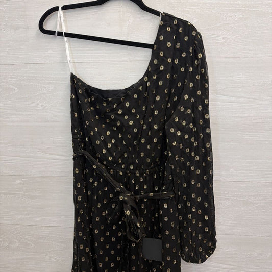 Lulus Black/ Metallic Gold Dot Print One Shoulder Maxi Dress Extra Large