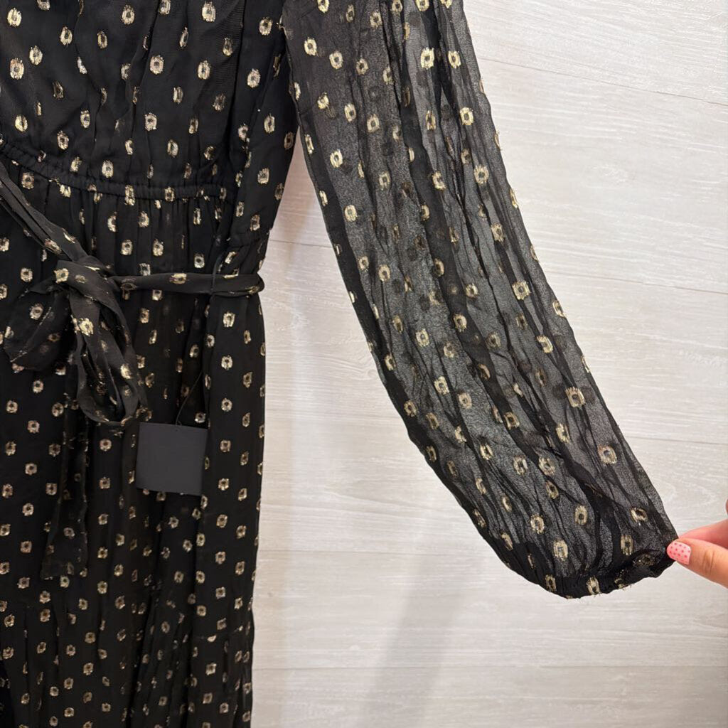 Lulus Black/ Metallic Gold Dot Print One Shoulder Maxi Dress Extra Large