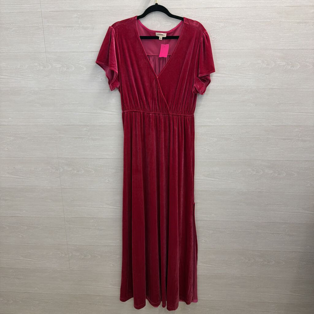 ee some Pink Velour Short Sleeve Maxi Dress Large