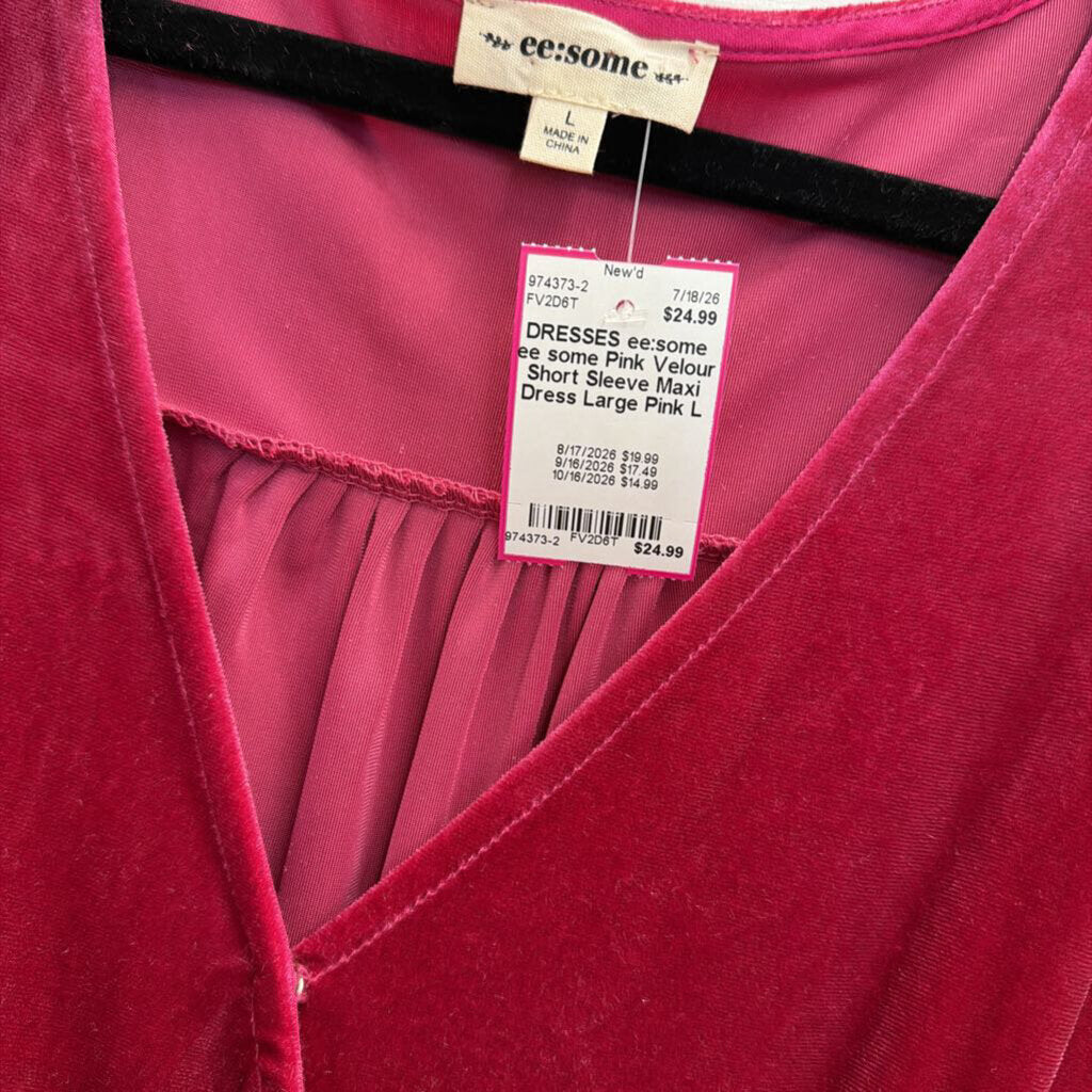 ee some Pink Velour Short Sleeve Maxi Dress Large