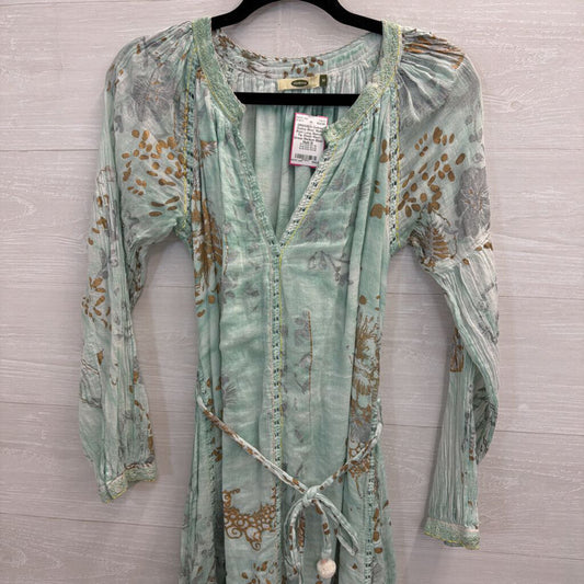 Dolma Blue/ Multi Print Long Sleeve Tie Waist Maxi Dress Medium