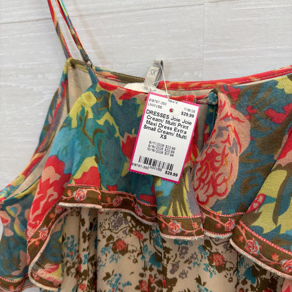 Joie Cream/ Multi Print Maxi Dress Extra Small