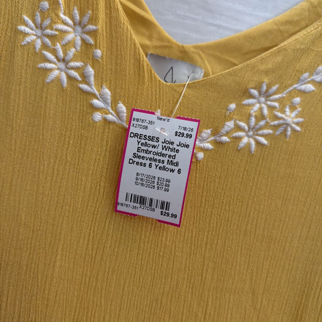 Joie Yellow/ White Embroidered Sleeveless Midi Dress 6