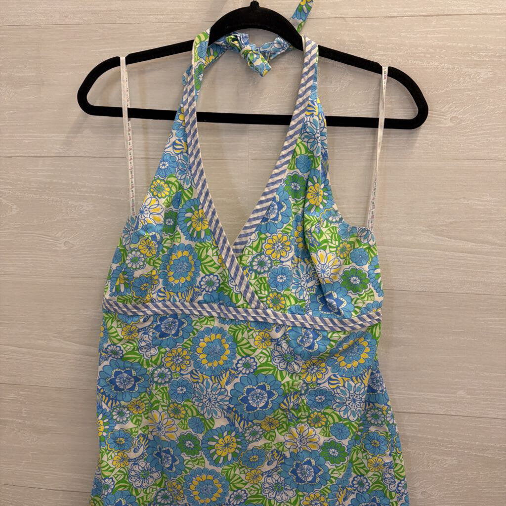Lilly Pulitzer White/ Blue Print Halter Neck Dress 14