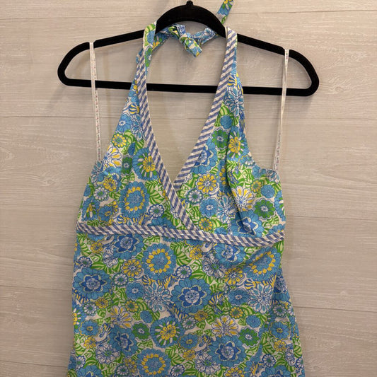 Lilly Pulitzer White/ Blue Print Halter Neck Dress 14