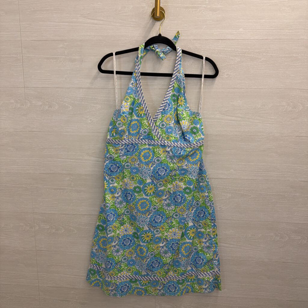 Lilly Pulitzer White/ Blue Print Halter Neck Dress 14