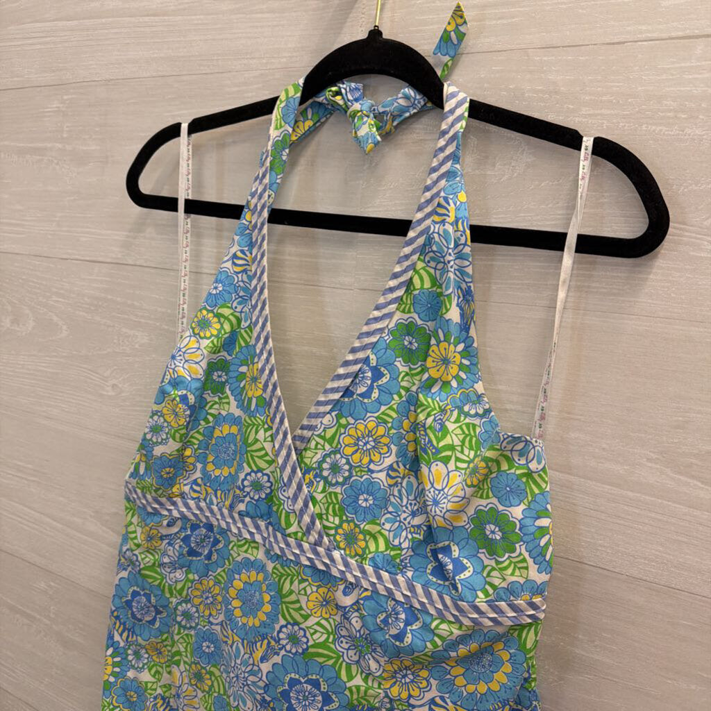 blue and white lilly pulitzer dress Fits against body at chest and waist and is full at bottom hem Lilly Pulitzer Womens Jazmyn 3/4