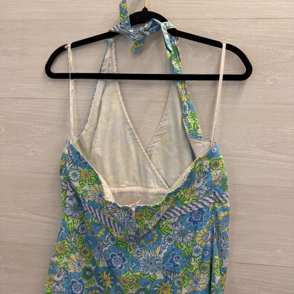 Lilly Pulitzer White/ Blue Print Halter Neck Dress 14