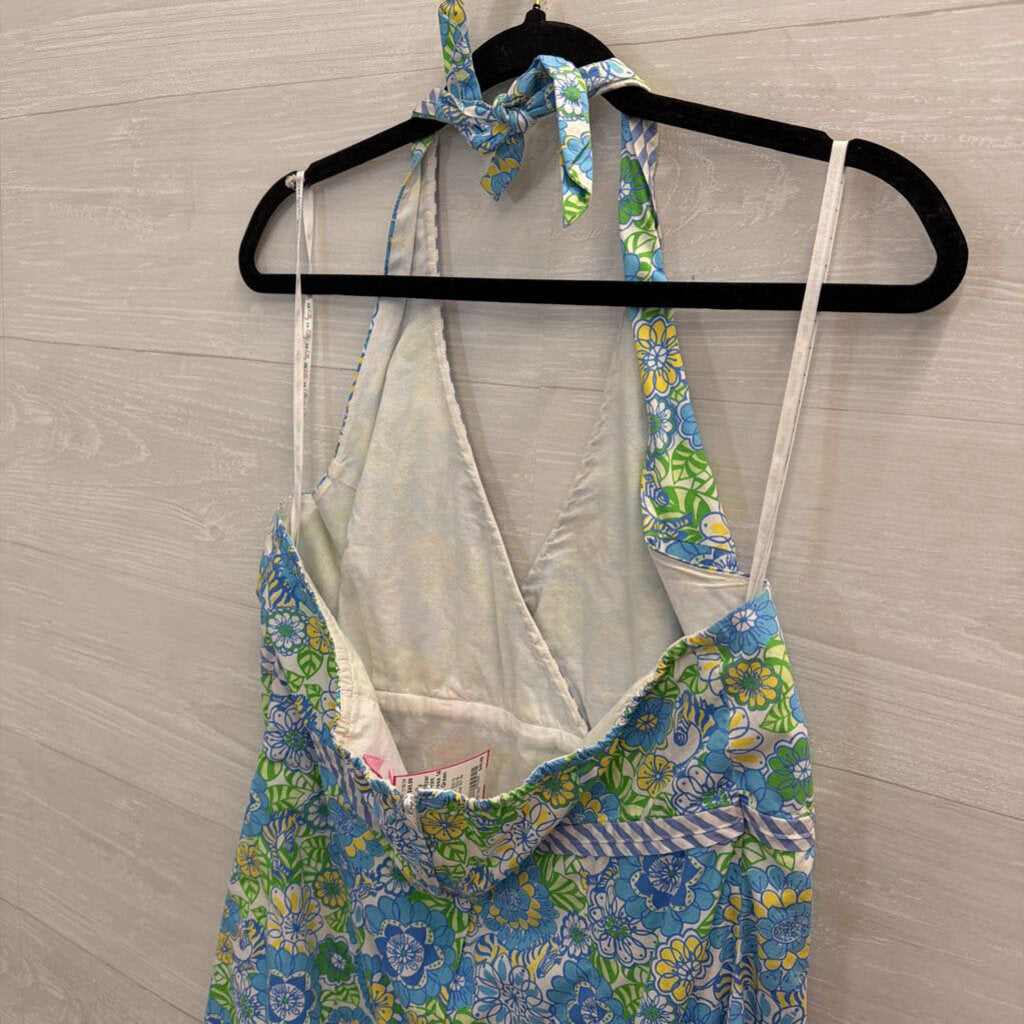 Lilly Pulitzer White/ Blue Print Halter Neck Dress 14