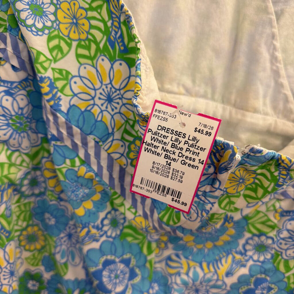 Lilly Pulitzer White/ Blue Print Halter Neck Dress 14