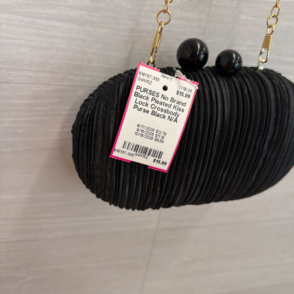 Black Pleated Kiss Lock Crossbody Purse