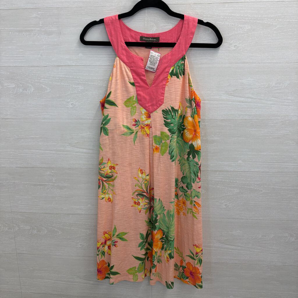 Tommy Bahama 100% Cotton Pink/ Multi Print Sleeveless Dress Medium