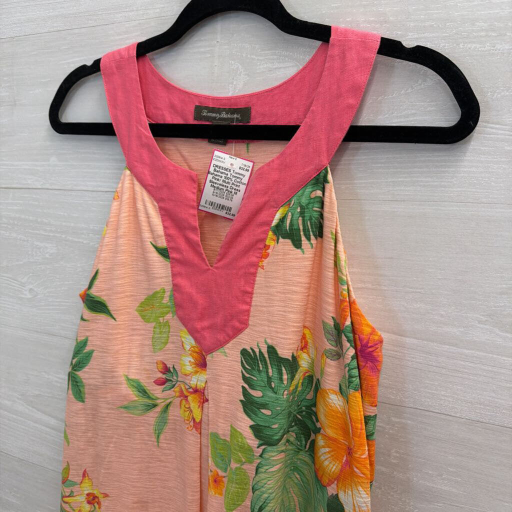Tommy Bahama 100% Cotton Pink/ Multi Print Sleeveless Dress Medium