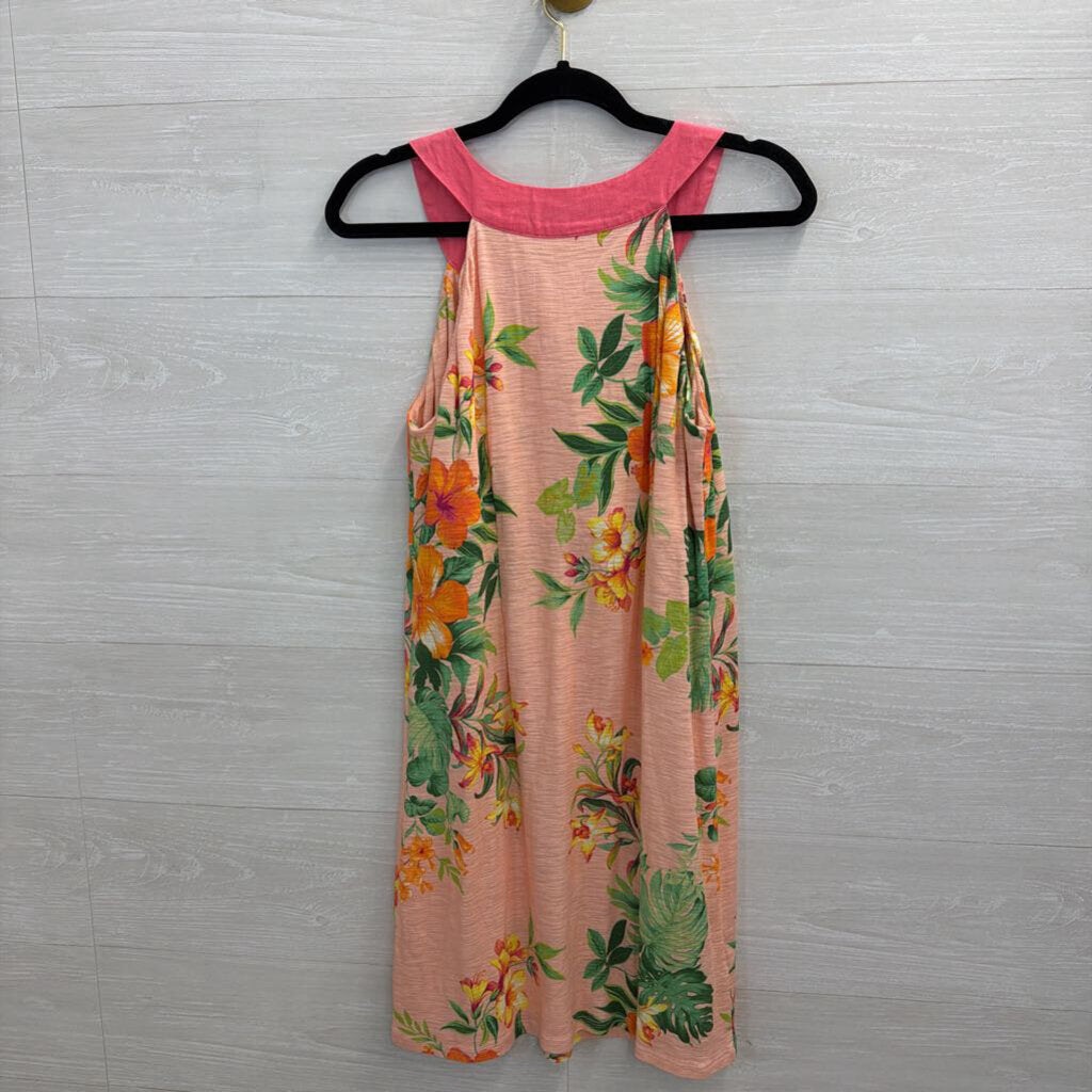 Tommy Bahama 100% Cotton Pink/ Multi Print Sleeveless Dress Medium