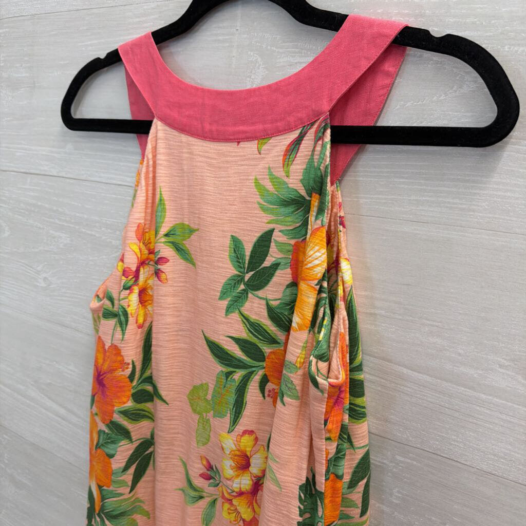 Tommy Bahama 100% Cotton Pink/ Multi Print Sleeveless Dress Medium
