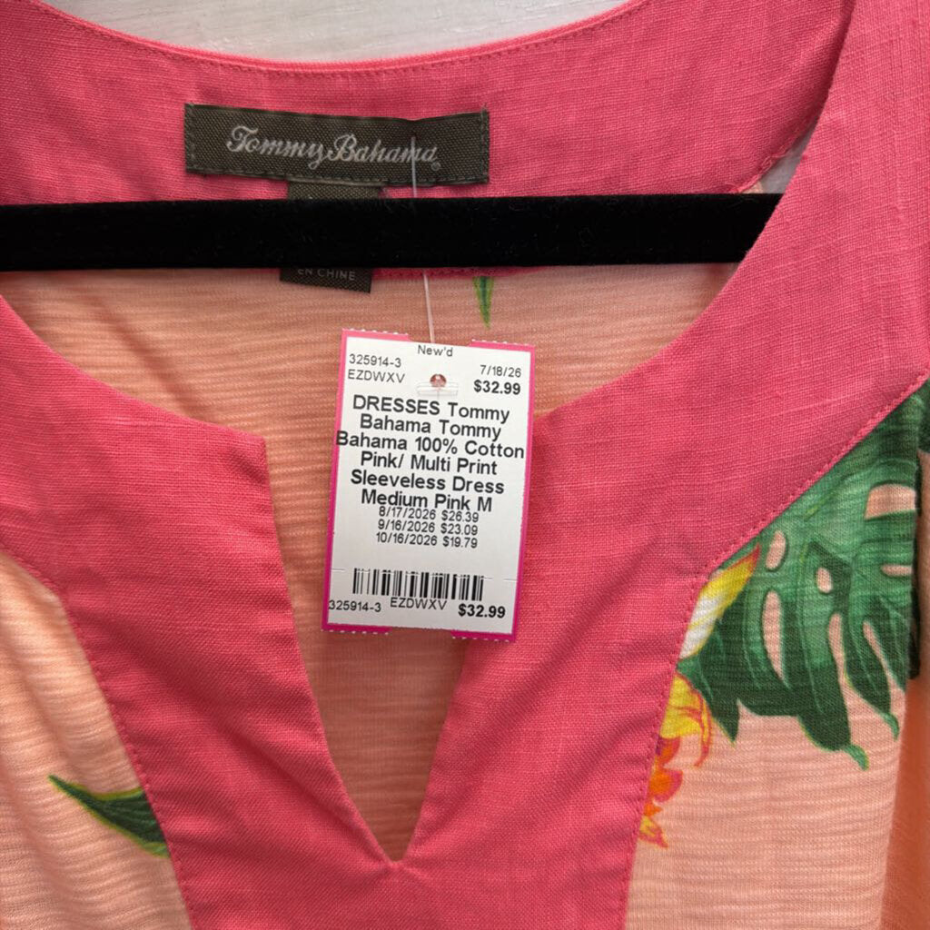 Tommy Bahama 100% Cotton Pink/ Multi Print Sleeveless Dress Medium