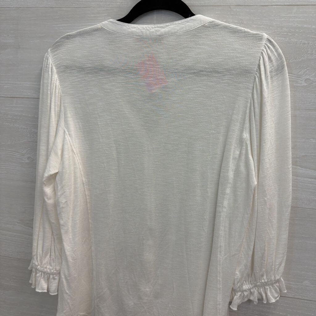 Democracy Whtie Embroidered Print Long Sleeve Top Small