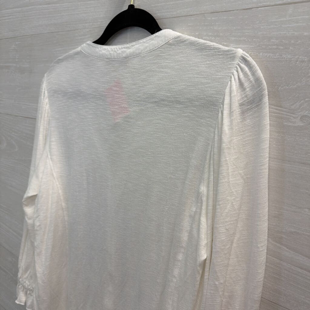 Democracy Whtie Embroidered Print Long Sleeve Top Small