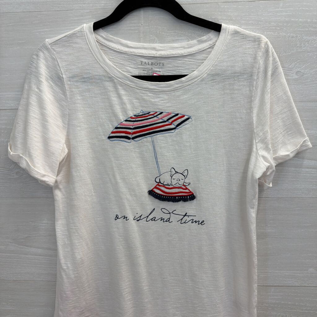Talbots White 'On Island Time' Short Sleeve Top Small